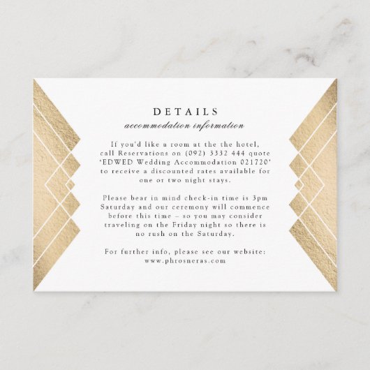 Geometric White Gold Gatsby Wedding Enclosure Card RSVP Kaartje (Voorkant)
