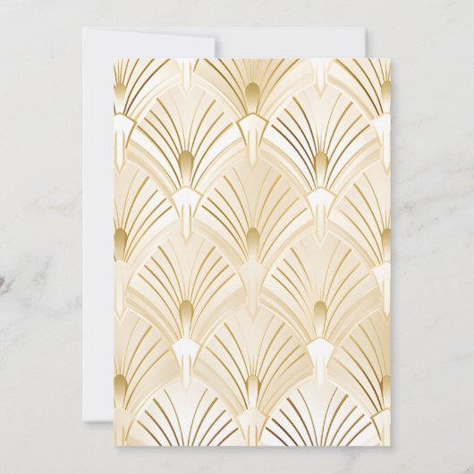 Geometric White Gold Gatsby Wedding Kaart (Achterkant)