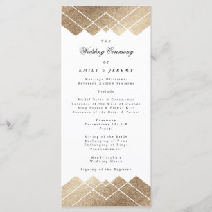 Geometric White Gold Gatsby Wedding Programme Programmakaart