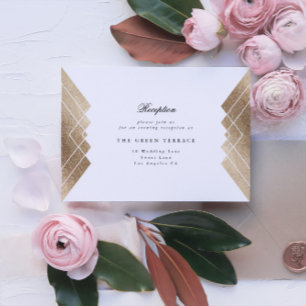 Geometric White Gold Gatsby Wedding Reception Card Informatiekaartje