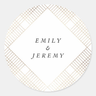 Geometric White Gold Gatsby Wedding Ronde Sticker