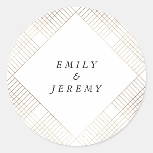 Geometric White Gold Gatsby Wedding Ronde Sticker (Voorkant)