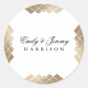 Geometric White Gold Gatsby Wedding Ronde Sticker