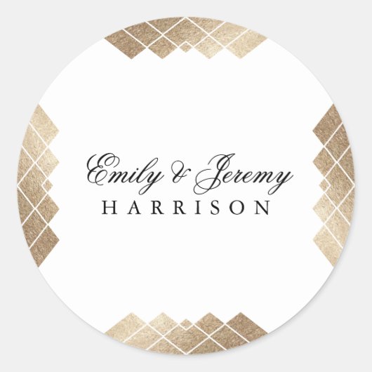 Geometric White Gold Gatsby Wedding Ronde Sticker (Voorkant)