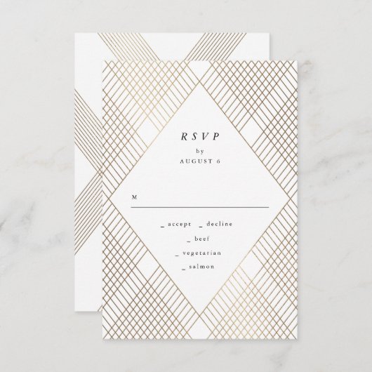 Geometric White Gold Gatsby Wedding RSVP (Voorkant / Achterkant)