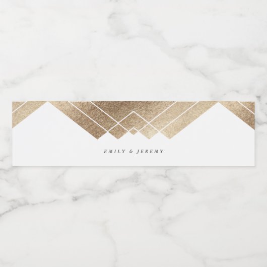 Geometric White Gold Gatsby Wedding Waterfles Etiket (Enkel label)