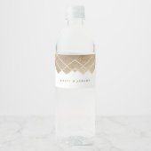 Geometric White Gold Gatsby Wedding Waterfles Etiket (Voorkant)