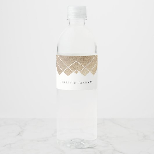 Geometric White Gold Gatsby Wedding Waterfles Etiket (Voorkant)