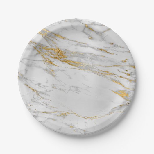 Geometric White Grey Carrara Gold Marble Papieren Bordje (Voorkant)