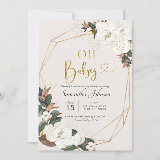 Geometric White Magnolia Oh Baby Baby shower Kaart (Voorkant)