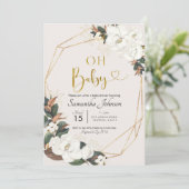 Geometric White Magnolia Oh Baby Baby shower Kaart (Staand voorkant)
