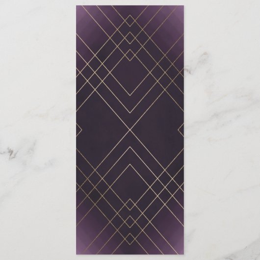 Geometric White Paars Gold Gatsby Wedding Menu (Achterkant)
