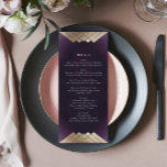 Geometric White Paars Gold Gatsby Wedding Menu<br><div class="desc">Vertrouw de trend van Great Gatsby met dit ontwerp - met dit een rackkaart of een trouwontvangstmenu. Antiek voor een prachtige bohemische bruiloft. bruiloft van Stem Boho. Een vormig elegant ontwerp Geometric Deco Geweldig Gatsby-design met kunstdecolijnen in de Great Gatsby-stijl. Heel trendy, modern en verlegen. Gold Foil aan de achterkant...</div>