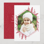 Geometric Winter Foliage met kerstfoto Red Feestdagenkaart (Voorkant / Achterkant)