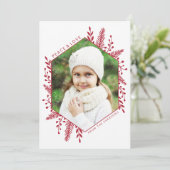 Geometric Winter Foliage met kerstfoto Red Feestdagenkaart (Staand voorkant)