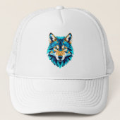 Geometric Wolf Head – Neon Blue Low Poly Animal Ar Trucker Pet (Voorkant)