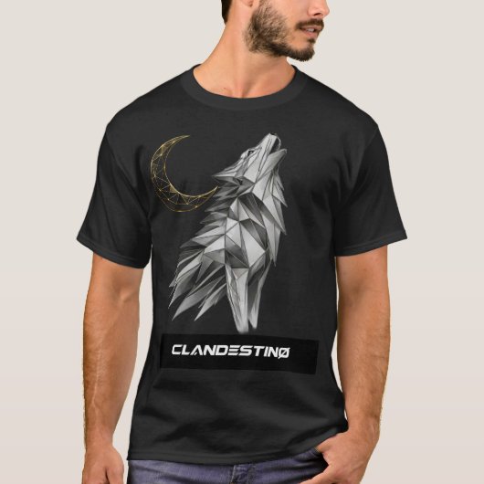 Geometric Wolf Howling Moon  T-shirt (Voorkant)