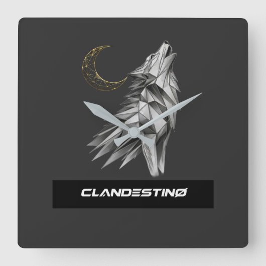 Geometric Wolf Moon Wall Clock Vierkante Klok (Voorkant)