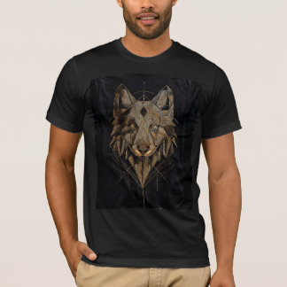 Geometric Wolf Tribal T-shirt Zwart