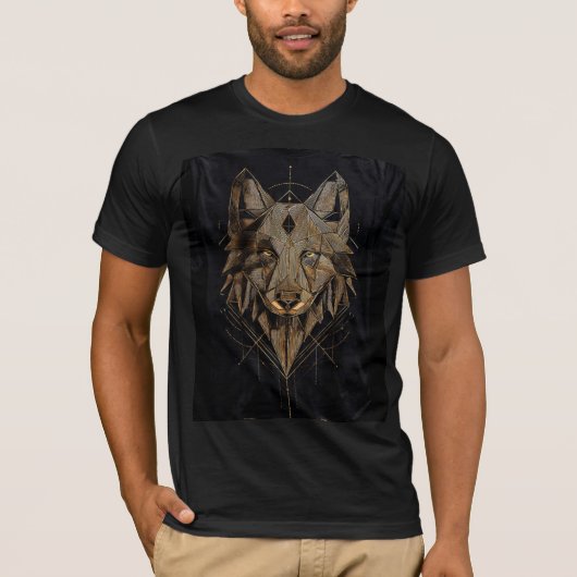 Geometric Wolf Tribal T-shirt Zwart (Voorkant)