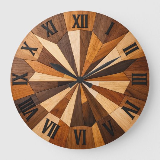 Geometric Wooden Mosaic Clock Design Grote Klok (Voorkant)