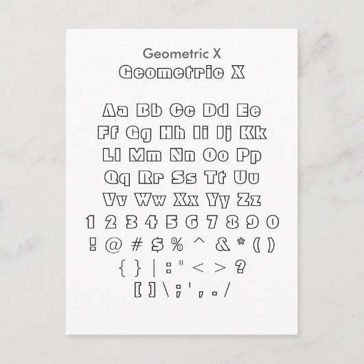 Geometric X - Zazzle Font Sampler Blad Briefkaart (Voorkant)