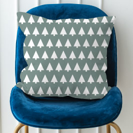 Geometric Xmas Tree Patroon | Minimale Sage Green Kussen