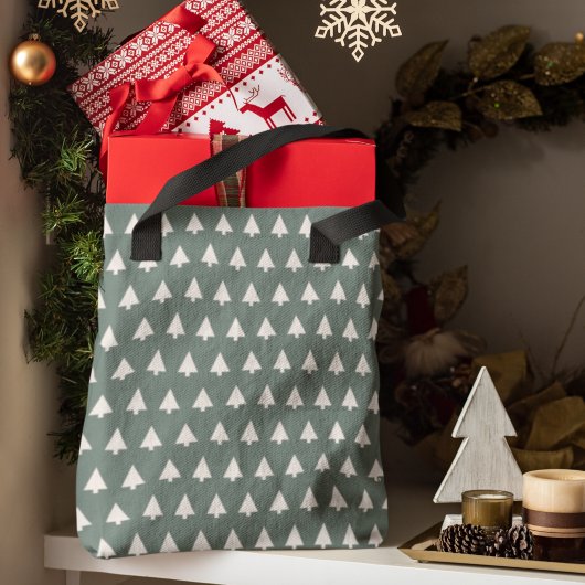 Geometric Xmas Tree Patroon | Minimale Sage Green Tote Bag