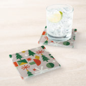 Geometric Xmas Trees Snowflakes Throw Pillow Glazen Onderzetter (Schuin)