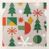 Geometric Xmas Trees Snowflakes Throw Pillow Glazen Onderzetter (Voorkant)