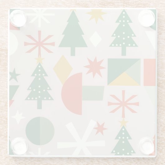 Geometric Xmas Trees Snowflakes Throw Pillow Glazen Onderzetter (Achterkant)