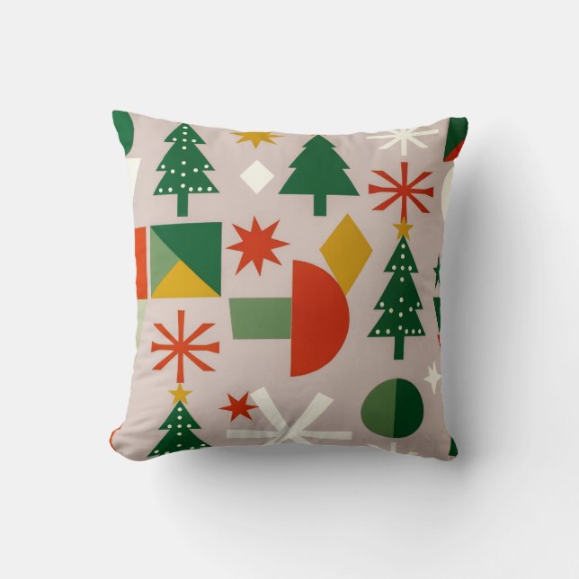 Geometric Xmas Trees Snowflakes Throw Pillow Kussen (Voorkant)