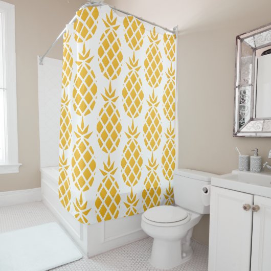 Geometric Yellow Big Pineapple Patroon Douchegordijn (In situ)