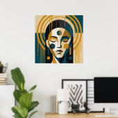 Geometric Zen Portrait in Teal and Ochre Poster (Thuiskantoor)