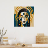 Geometric Zen Portrait in Teal and Ochre Poster (Keuken)