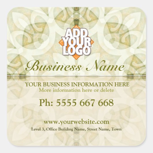 Geometrica Floral Earth Green met Logo Business Vierkante Sticker (Voorkant)