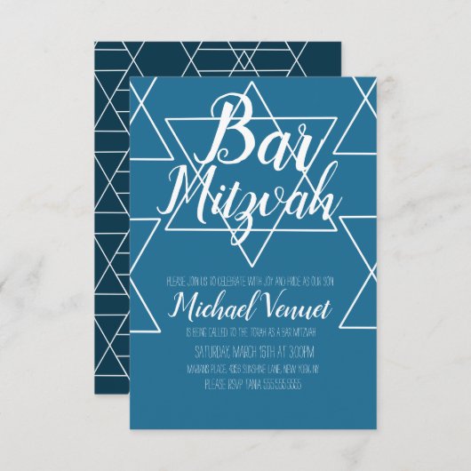 Geometrical Blue White Bar Mitzvah Kaart (Voorkant / Achterkant)