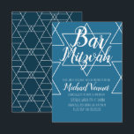 Geometrical Blue White Bar Mitzvah Kaart<br><div class="desc">Joodse feestdagen - Bar Mitzvah Geometrical Invitations</div>