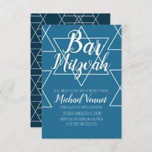 Geometrical Blue White Bar Mitzvah Kaart