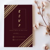 Geometrical burgundy gold typo RSVP  Kaart