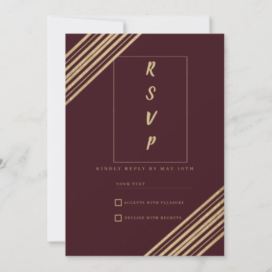 Geometrical burgundy gold typo RSVP  Kaart (Voorkant)