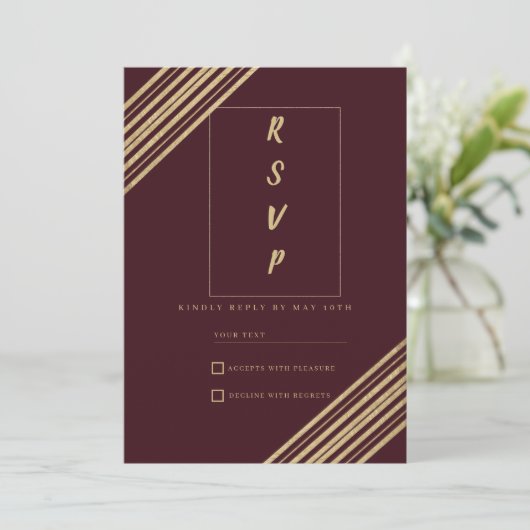 Geometrical burgundy gold typo RSVP  Kaart (Staand voorkant)