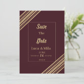 Geometrical burgundy gold typo Save the Date Kaart (Staand voorkant)