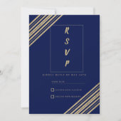 Geometrical navy blue gold typography RSVP  Kaart (Voorkant)