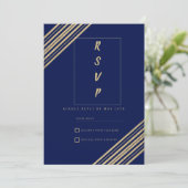 Geometrical navy blue gold typography RSVP  Kaart (Staand voorkant)