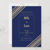 Geometrical navy blue gold typography Wedding Kaart (Voorkant)