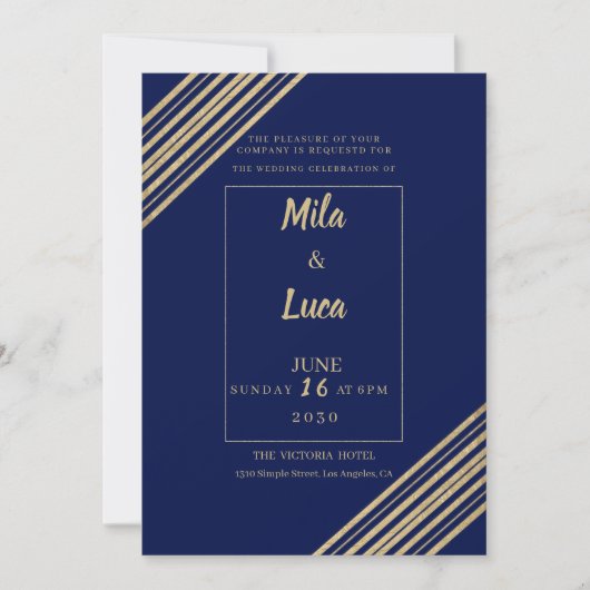 Geometrical navy blue gold typography Wedding Kaart (Voorkant)