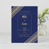 Geometrical navy blue gold typography Wedding Kaart (Staand voorkant)