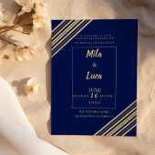 Geometrical navy blue gold typography Wedding Kaart