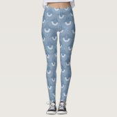 Geometrical swan flying bird pattern blue leggings (Voorkant)